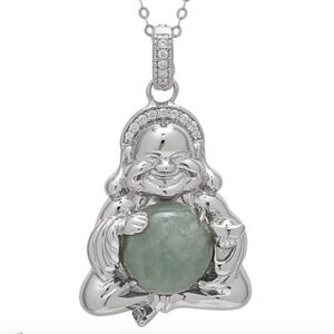 Sterling Silver Green Jade Smiling Buddha Pendant